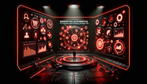 Dashboard de automação de marketing mostrando fluxos automáticos e métricas de conversão