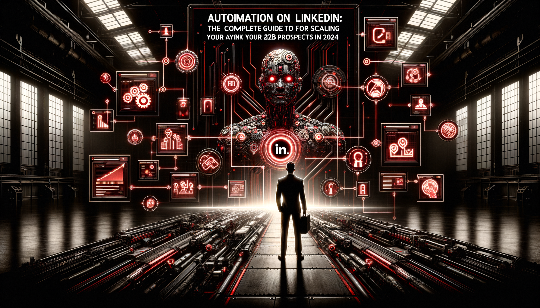 Profissional configurando automação LinkedIn para prospecção B2B em dashboard