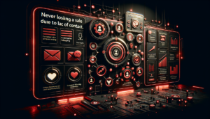 Sistema de follow up automatizado em CRM mostrando sequência de contatos com leads