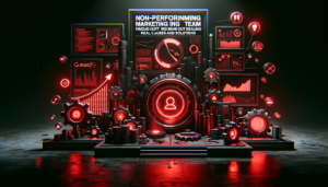 Equipe de marketing analisando gráficos de performance em reunião estratégica